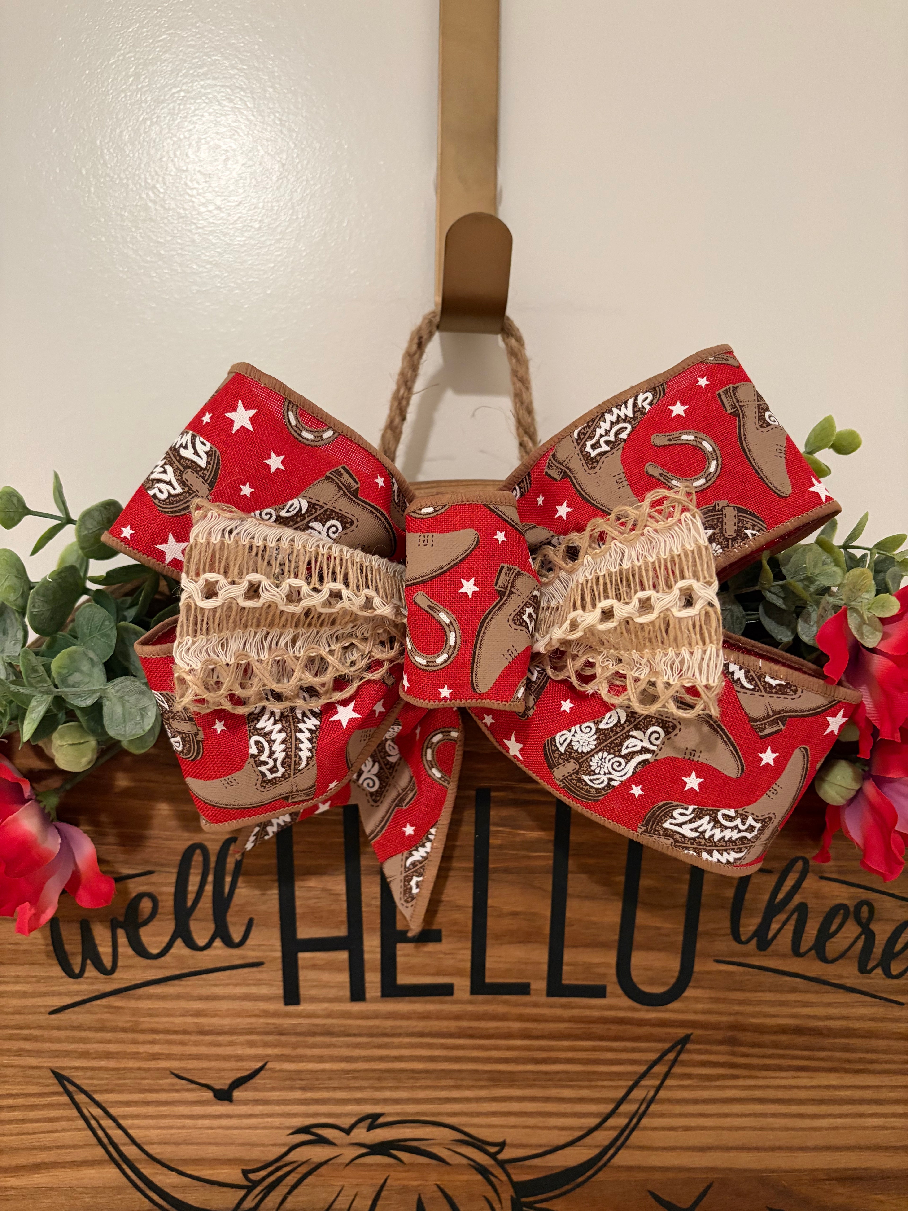 Door Hanger - Well Hello There Highland Cow and Mountains